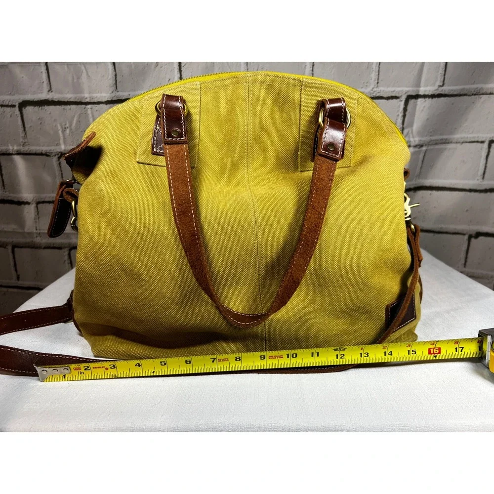 Vance Kitira Green Canvas Leather Trim Satchel Crossbody Bag